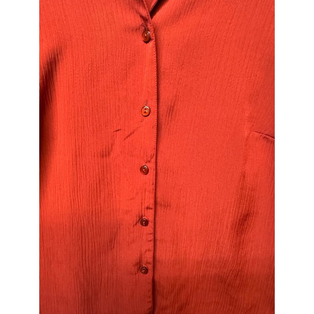 Notations Womens Red Button-Up Blouse M Textured Fabric Collared 3/4 Sleeve Top - Picture 3 of 8